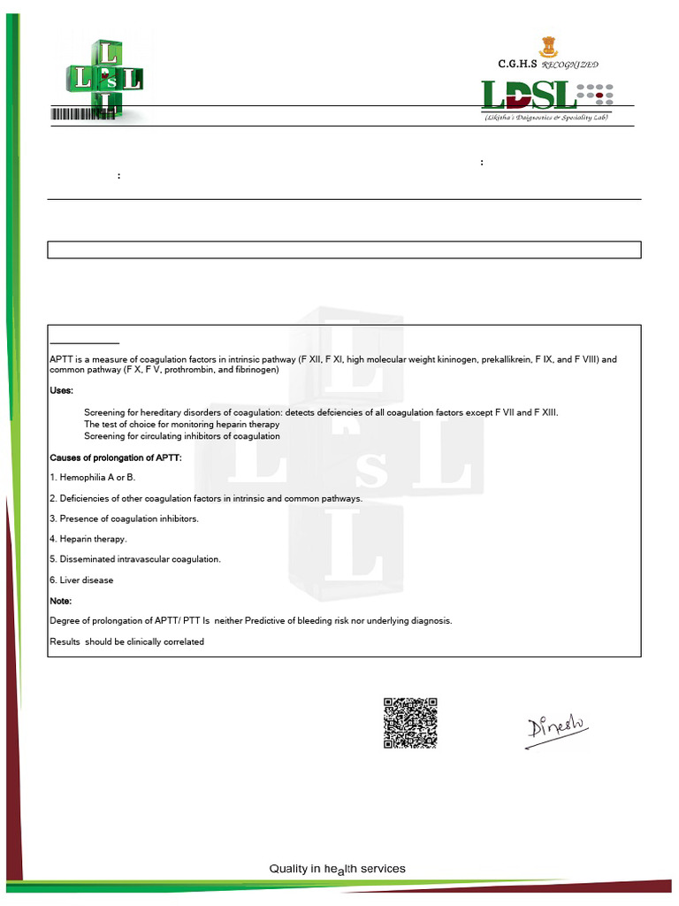 APTT and PT Test Results Overview | PDF | Coagulation | Clinical Medicine