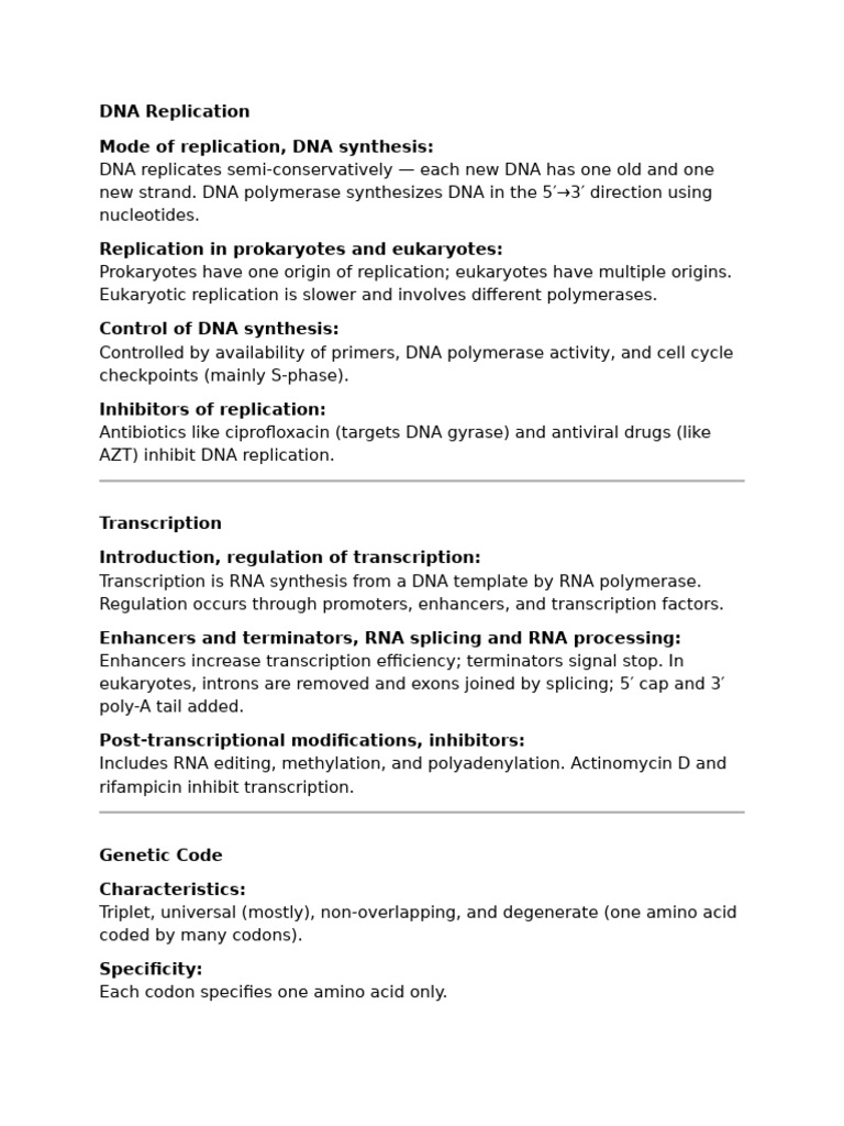 DNA Replication and Gene Expression Overview | PDF | Adenosine ...