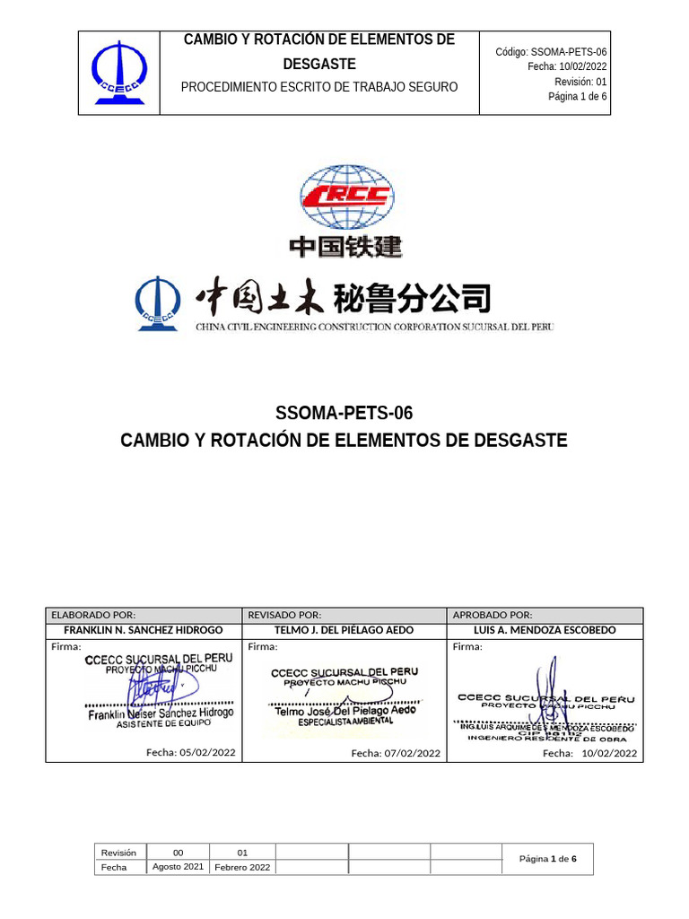 Procedimiento de Cambio de Elementos de Desgaste | PDF | Soldadura ...