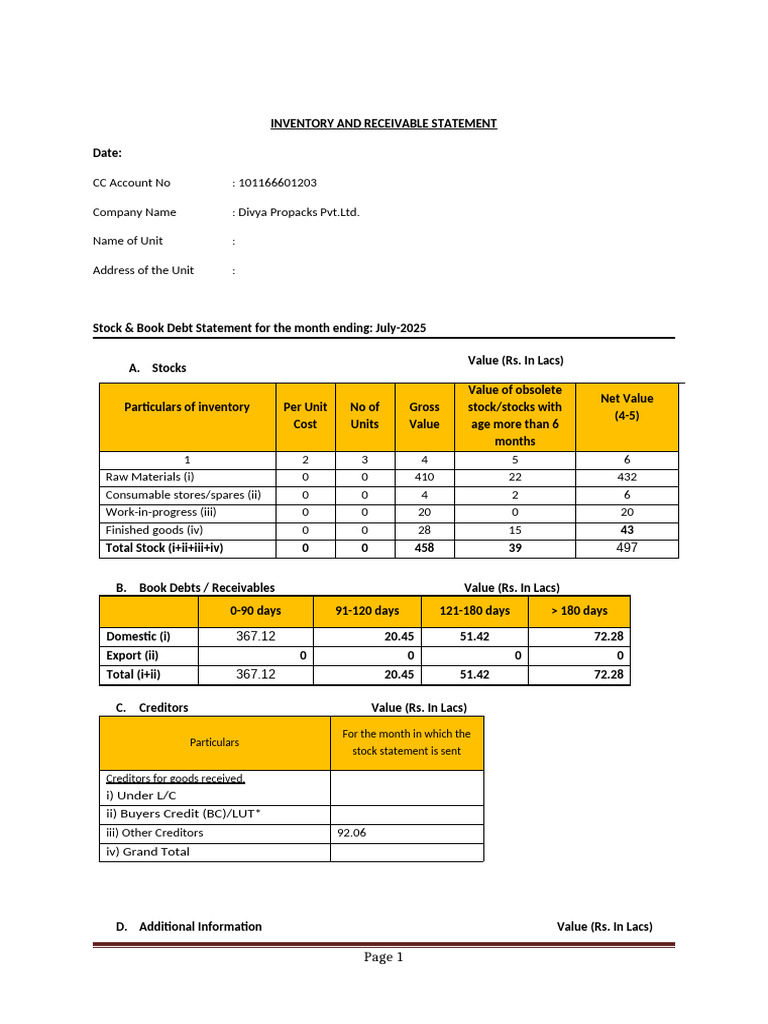 Stock Statement July 2025 | PDF | Debt | Banks