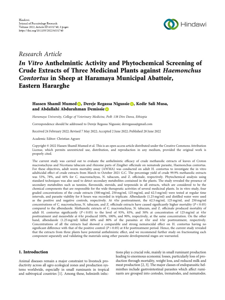 Anthelmintic Effects of Medicinal Plants | PDF | Dimethyl Sulfoxide