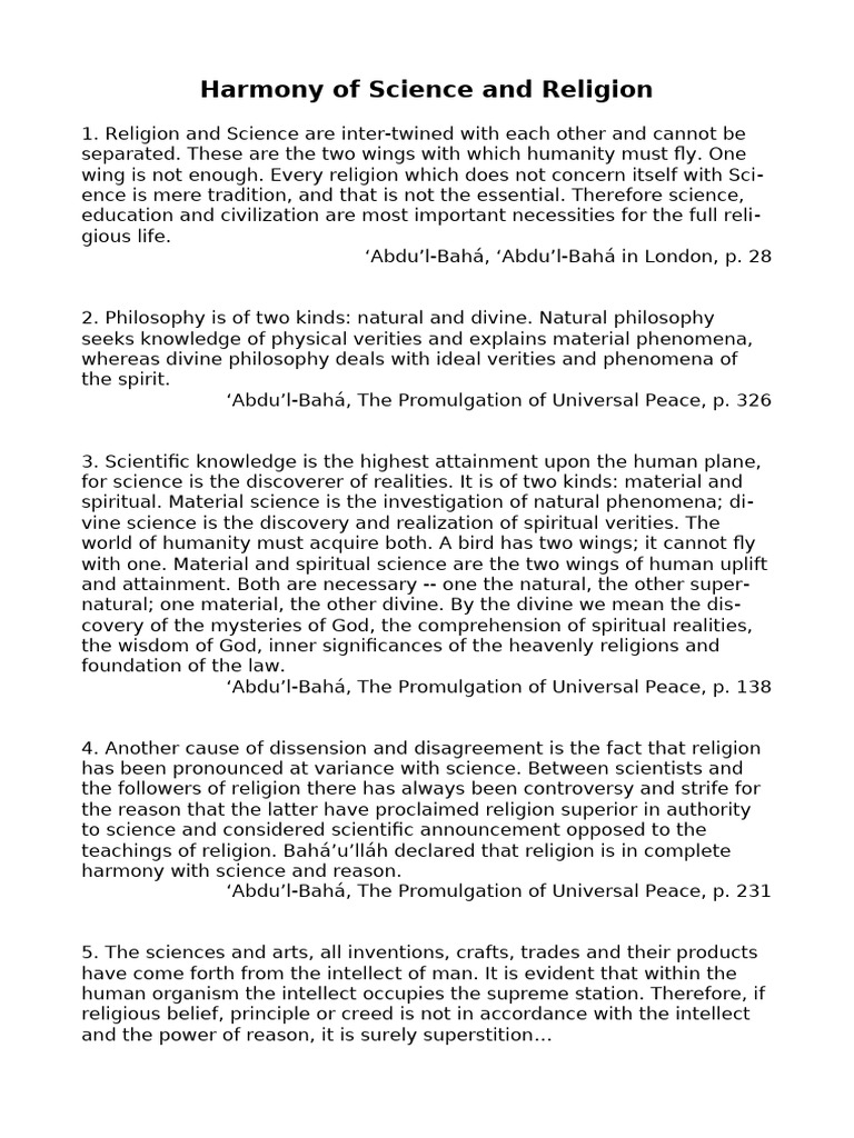 Science and Religion: A Harmonious Union | PDF | Science | Relationship ...