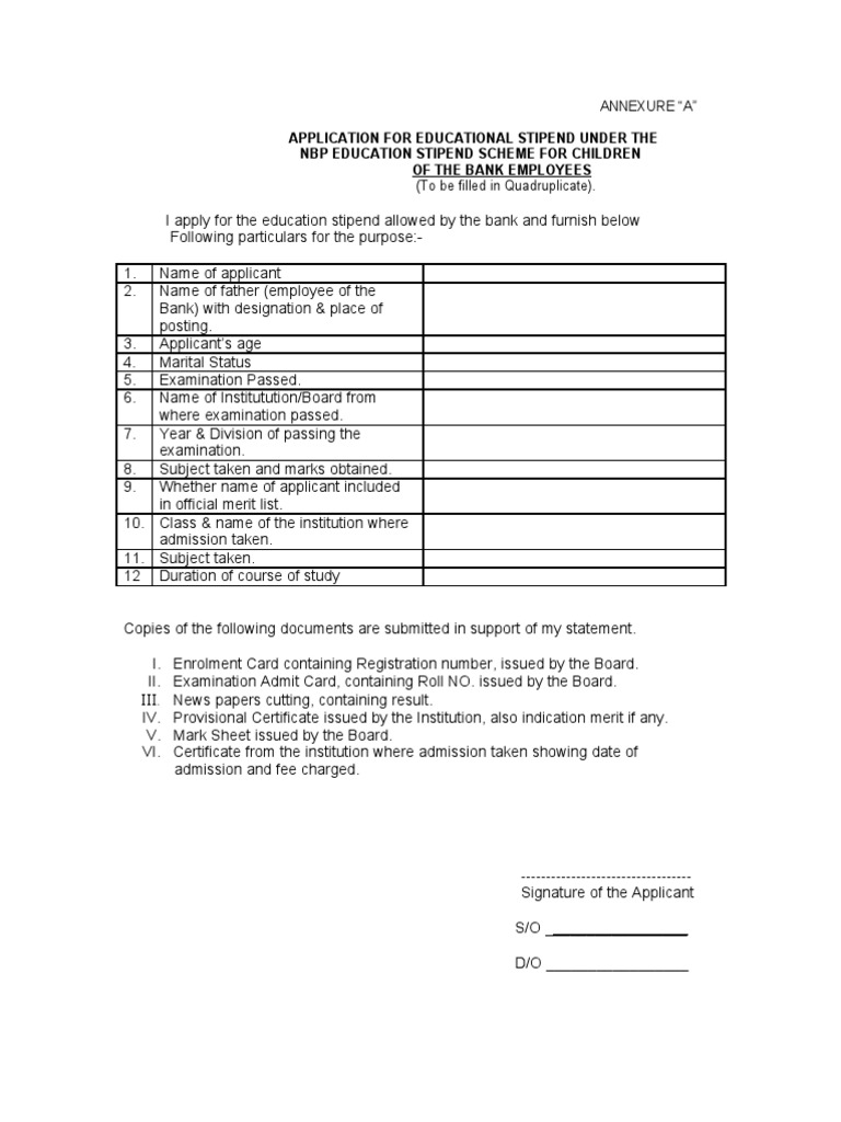 APPLICATION EDUCATION STIPEND BU NBP