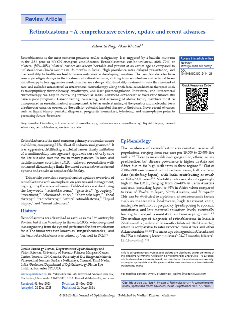 Retinoblastoma: Advances in Genetics and Treatment | PDF | Biology ...