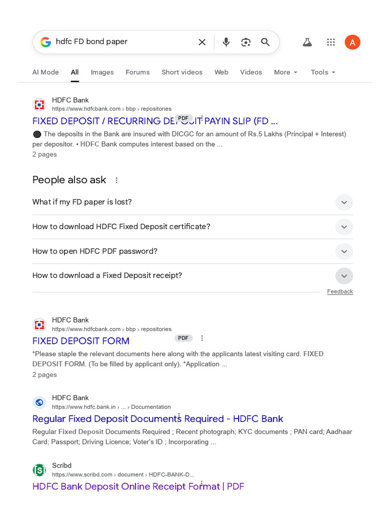 HDFC Fixed Deposit Bond Paper Guide | PDF | Financial Services