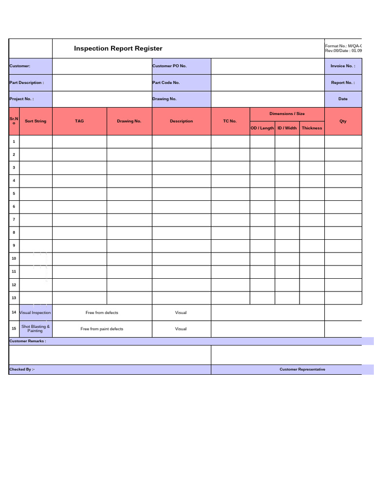 Inspection Report Register Template | PDF