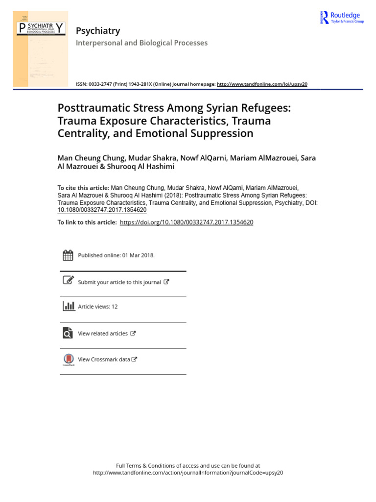 Posttraumatic Stress Among Syrian Refugees: Trauma Exposure ...