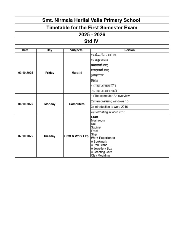 First Semester Exam Timetable | PDF | English Language | Language Mechanics