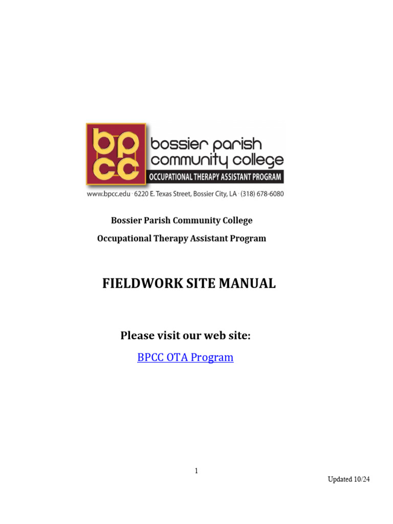 BPCC OTA Fieldwork Site Manual | PDF | Occupational Therapy | Cognition