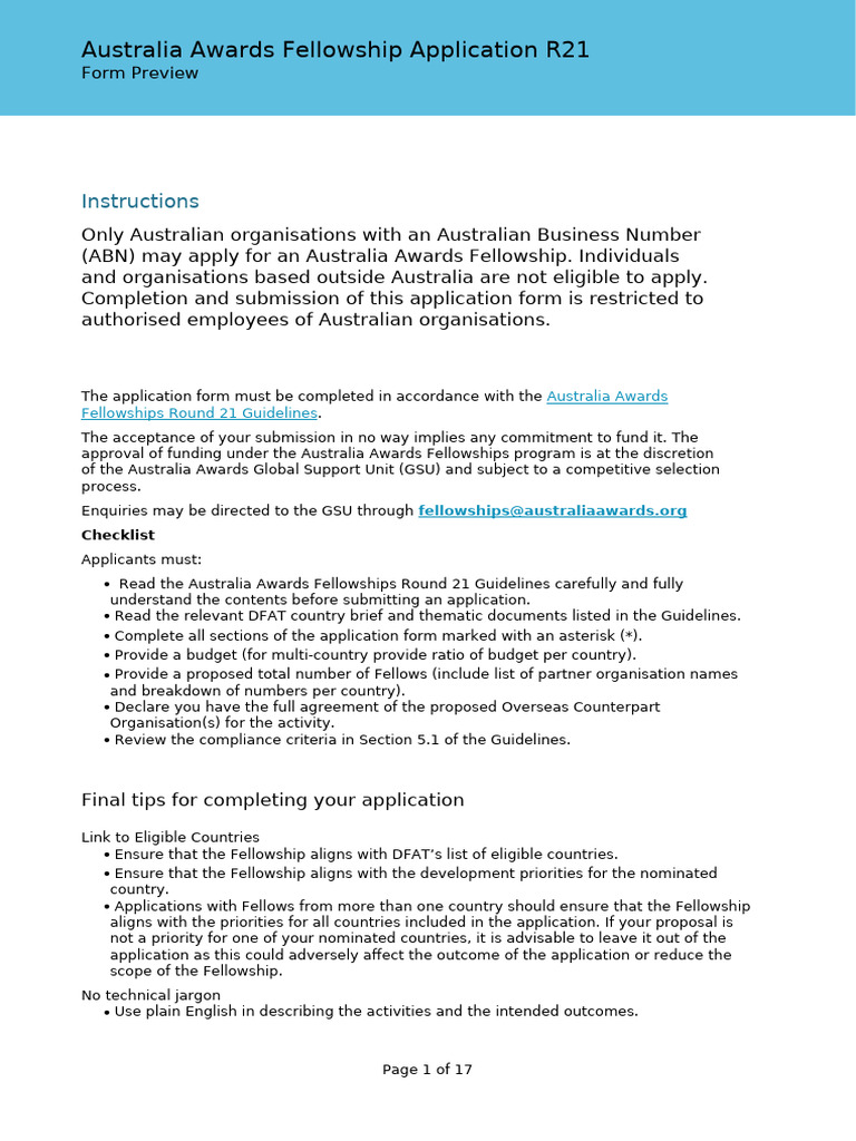Australia Awards Fellowship R21 Application | PDF | Empowerment