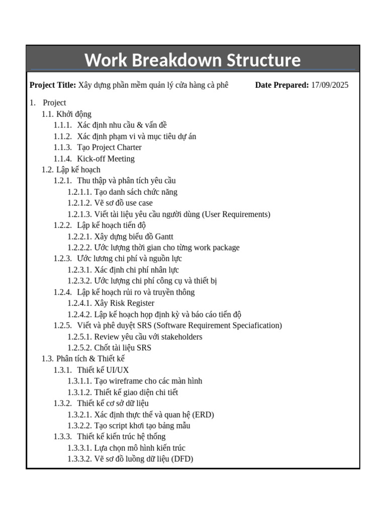 Work Breakdown Structure (WBS) | PDF