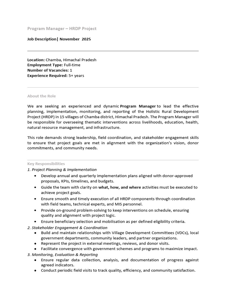 Program Manager for HRDP in Chamba | PDF | Capacity Building | Leadership