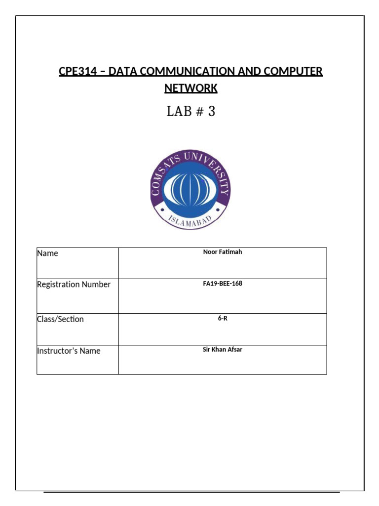 Lab Report 3 Raja Haseeb Fa19 Bee 177 DCCN Bee 6d | PDF | Computer ...