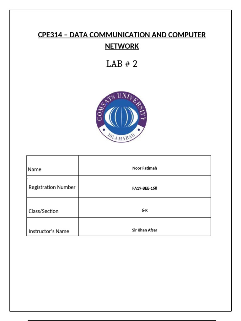Lab Report 2 Raja Haseeb Fa19 Bee 177 DCCN Bee 6d | PDF | Ip Address ...