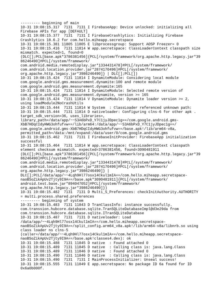 Com - Hello.miheapp - Secretspace Logcat | PDF | Computing | Software