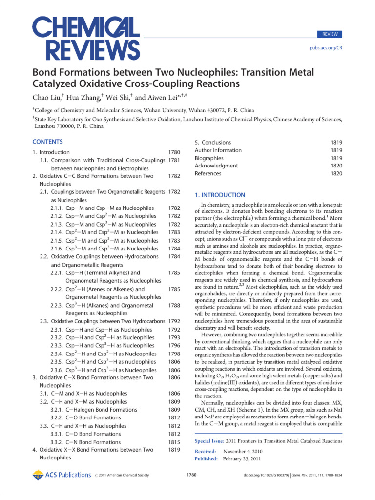 Bond Formations Between Two Nucleophiles: Transition Metal Catalyzed ...