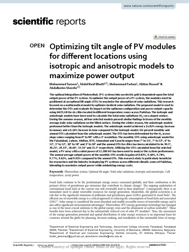 Optimizing Tilt Angle of PV Modules For Different | PDF | Photovoltaics ...