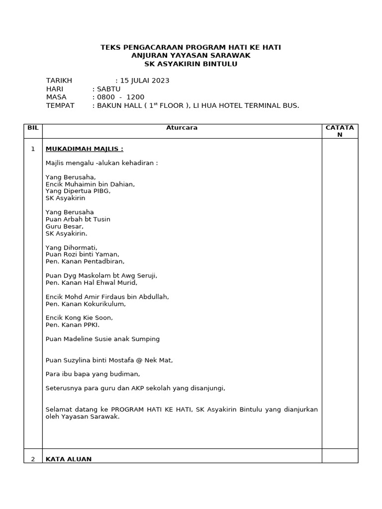 Program Hati Ke Hati Anjuran Yayasan Sarawak 2023 | PDF