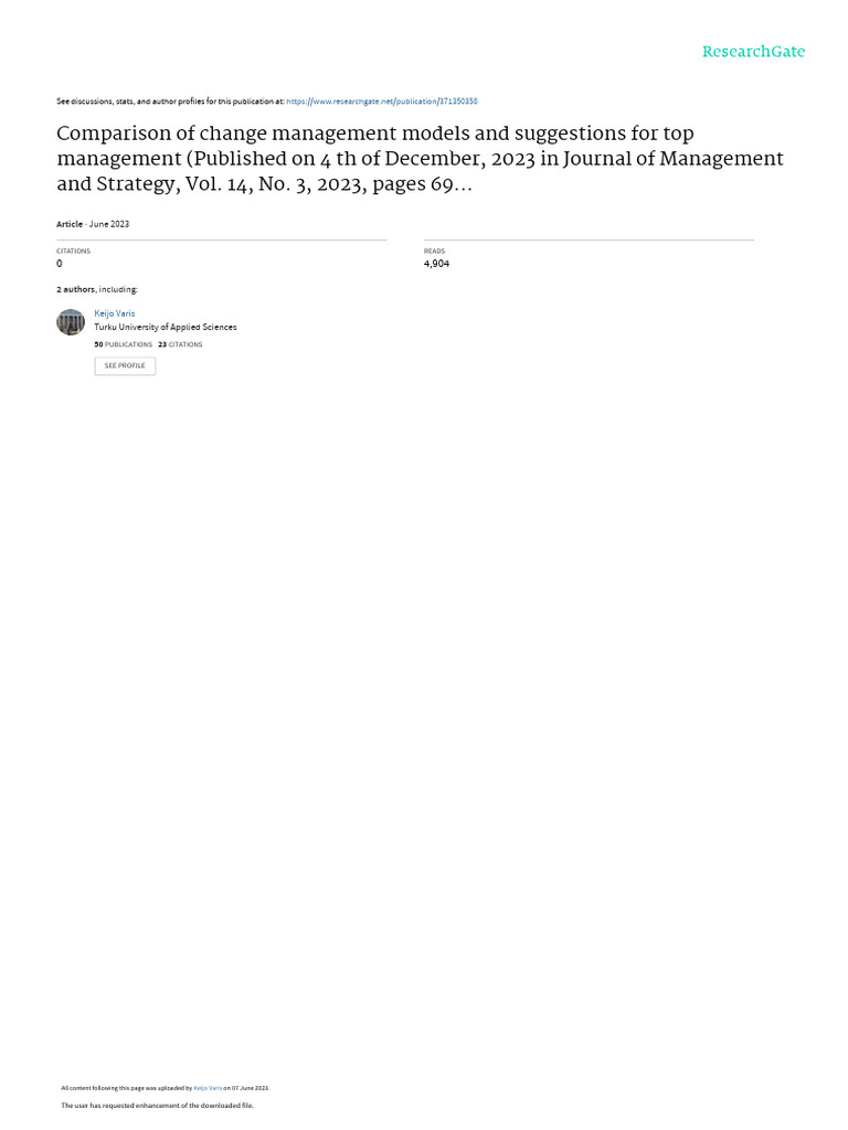 Change Management Models Comparison | PDF | Change Management ...