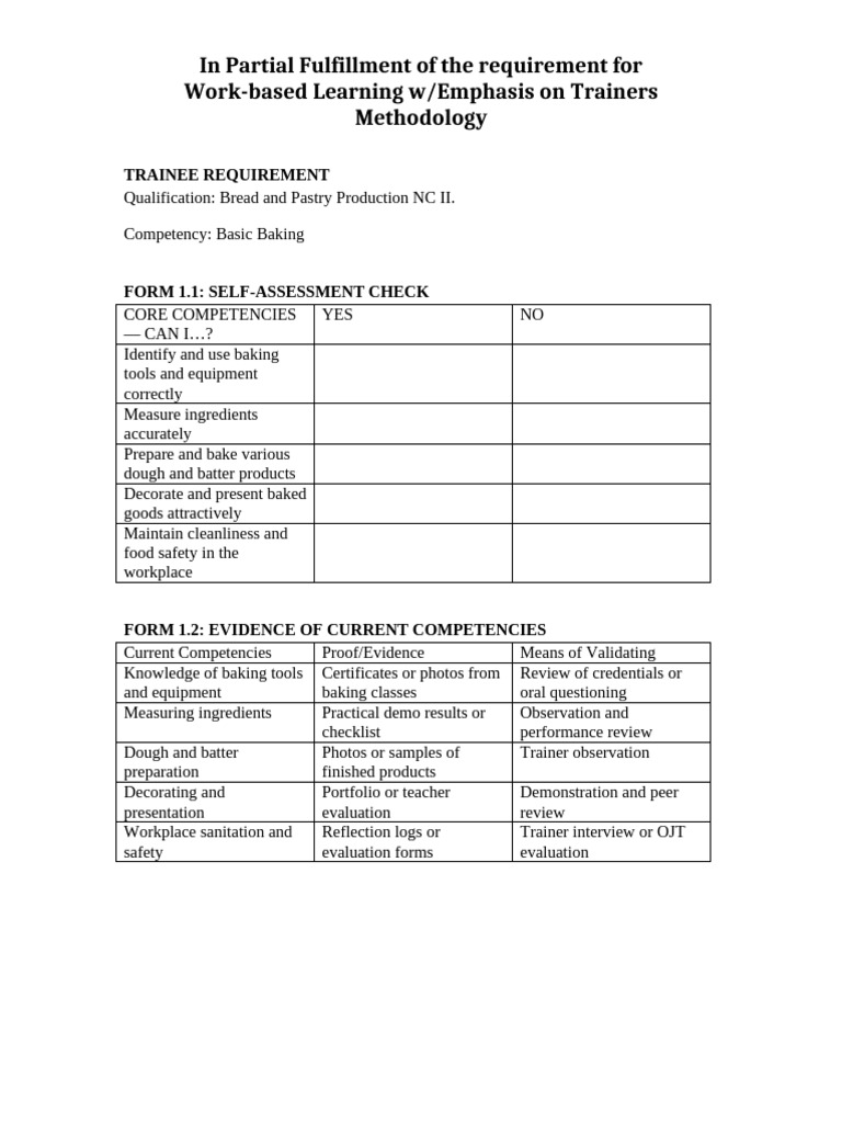 Baking Competency Self-Assessment Guide | PDF | Baking | Learning