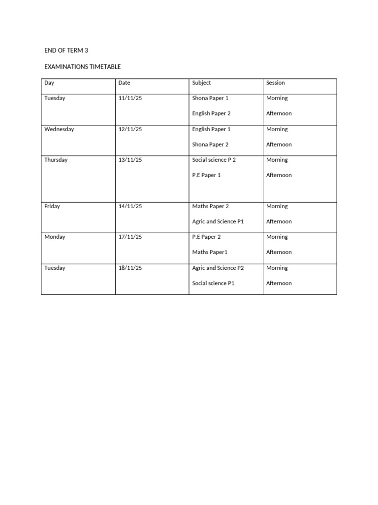 Time Table | PDF