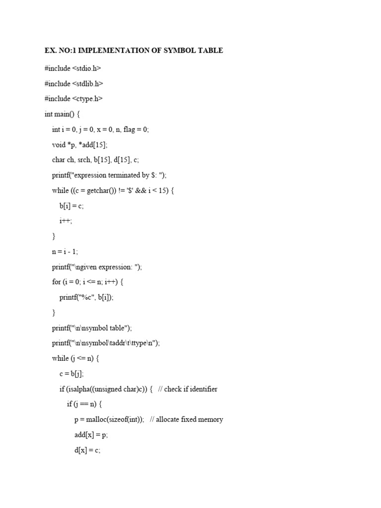 Symbol Table and Lexical Analyzer in C | PDF | Computer Programming ...