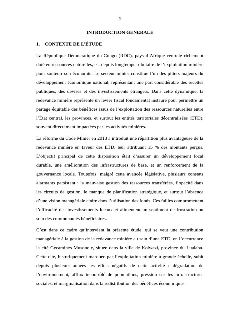 Gestion de la redevance minière à Musonoie | PDF | Gouvernance ...