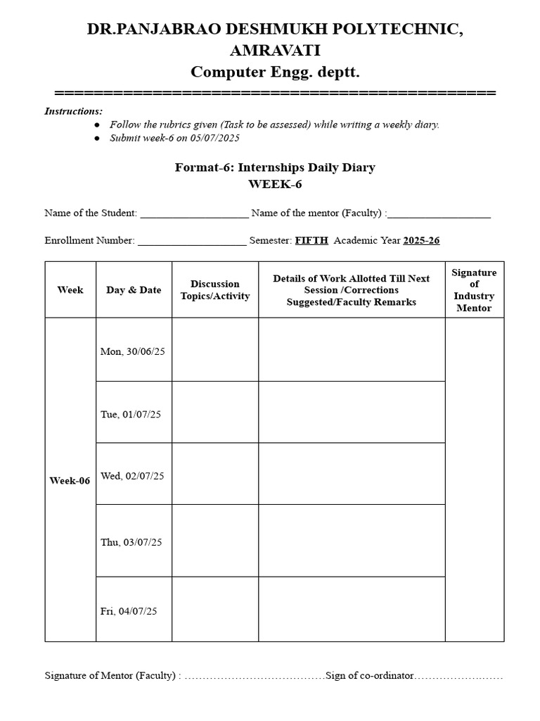 Weekly Diary - 6 | PDF