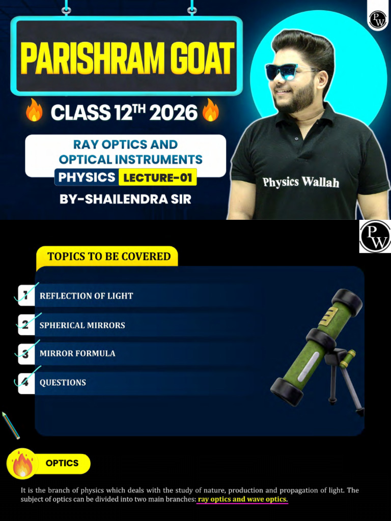 Ray Optics and Optical Instruments 01 Class Notes | PDF