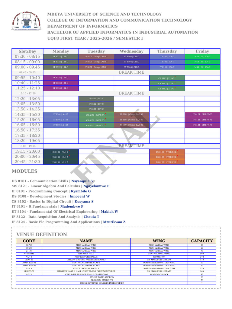 Department of Informatics If Timetables 1763793456 | PDF | Academic ...