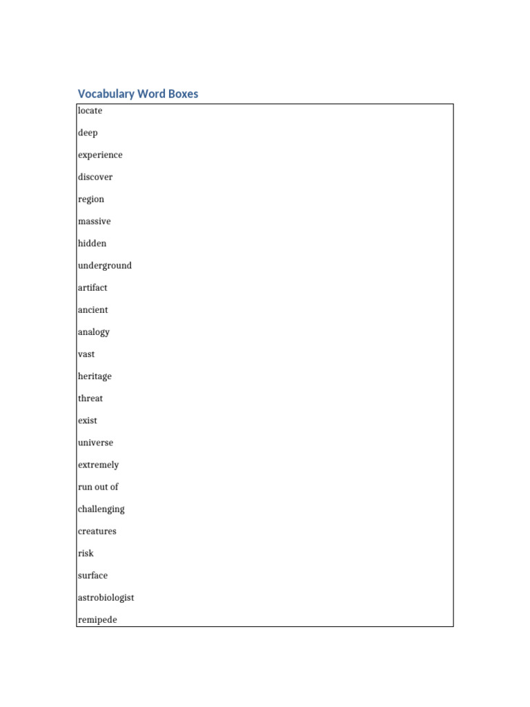 Vocabulary Word Boxes for Exploration | PDF