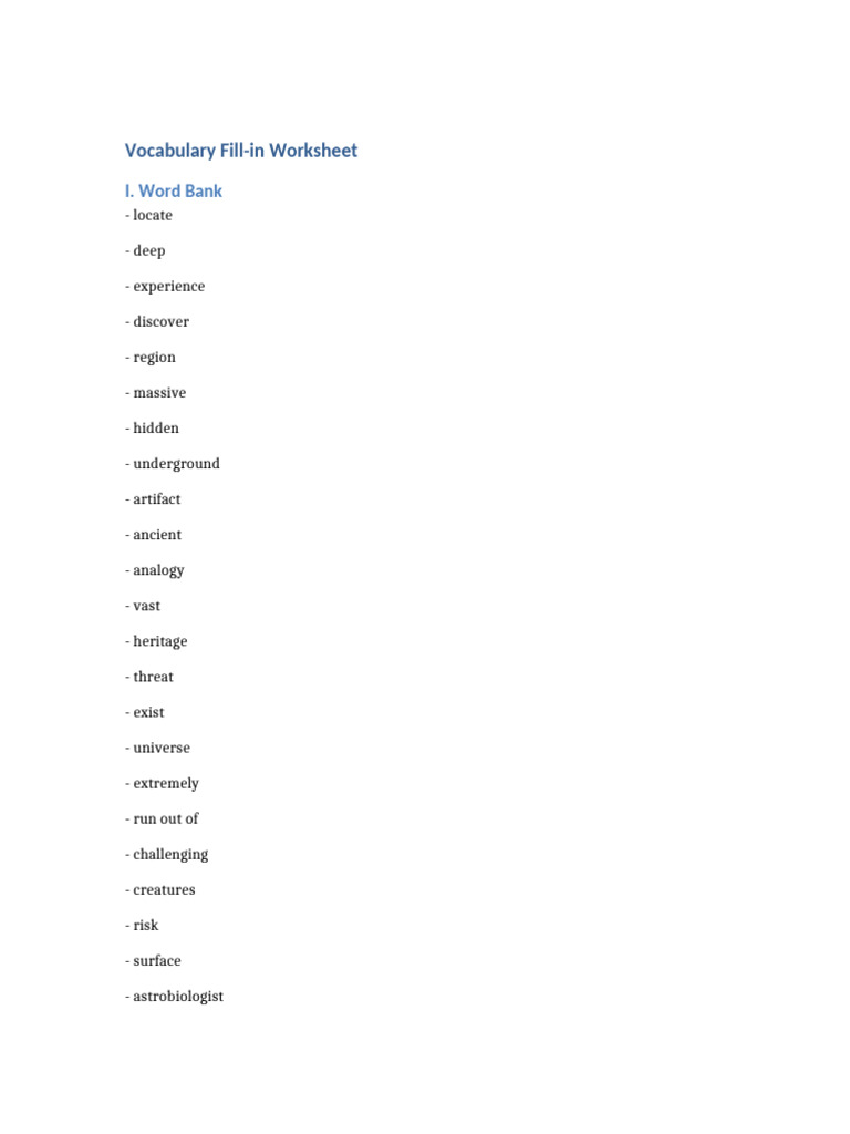 Updated Vocab Worksheet | PDF