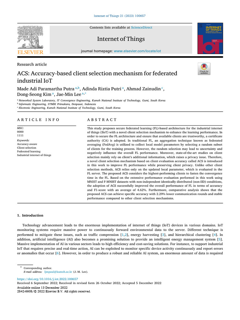 ACS Accuracy Based Client Selection Mechanism For Federa 2023 Internet ...