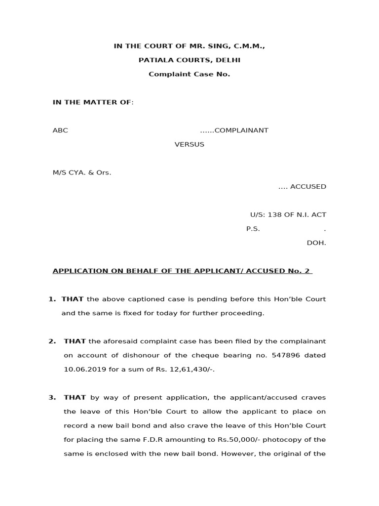 Bail Bond Application in Cheque Case | PDF | Bail | Surety