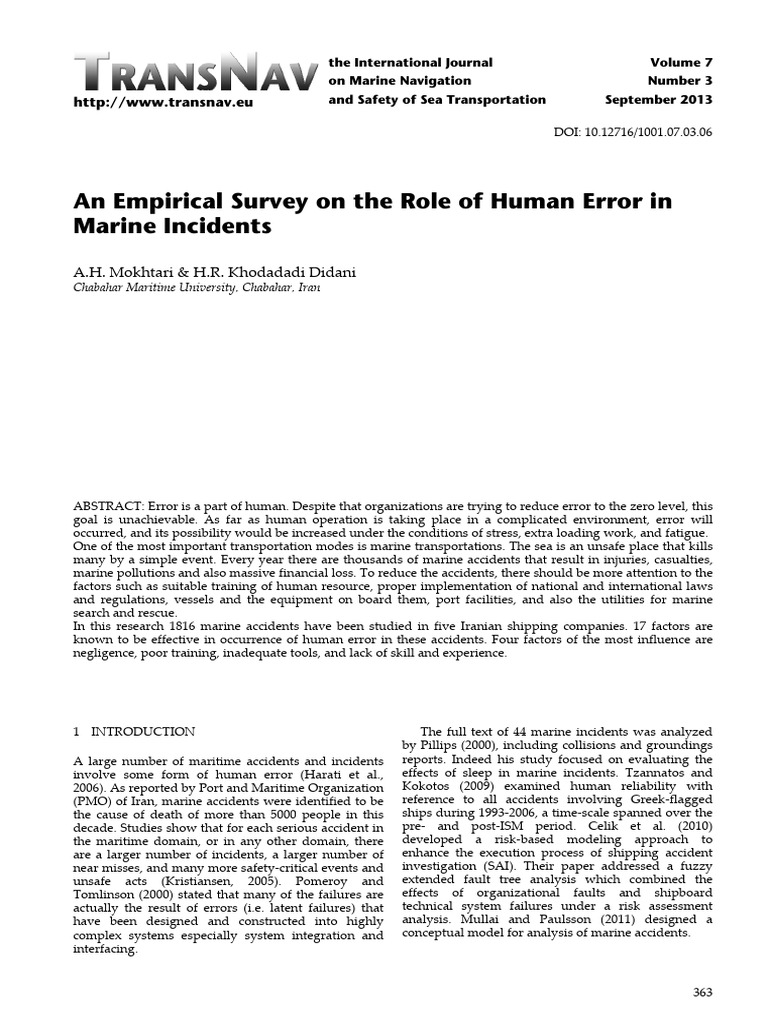 Human Error in Marine Incidents Analysis | PDF | Survey Methodology ...