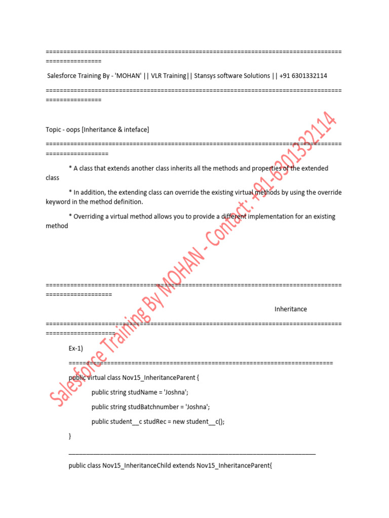 Salesforce OOP: Inheritance & Interfaces | PDF | Inheritance (Object ...