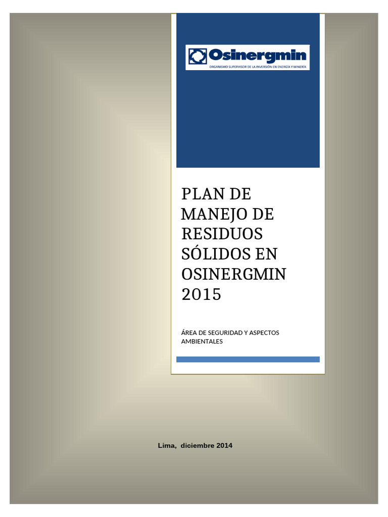 Plan Manejo de Residuos Sólido 2015 | PDF | Residuos | Reciclaje