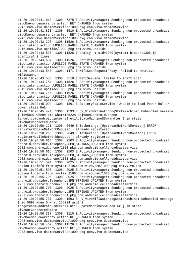 Vivo System Broadcast Errors Log | PDF