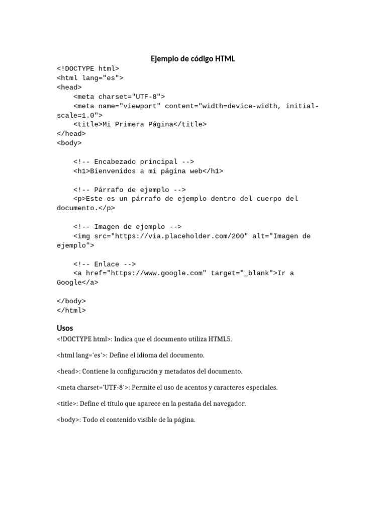 Ejemplo básico de código HTML | PDF