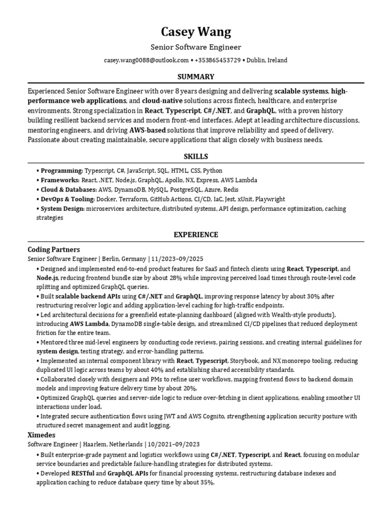 Senior Software Engineer Resume | PDF | Microsoft Azure | Cloud Computing