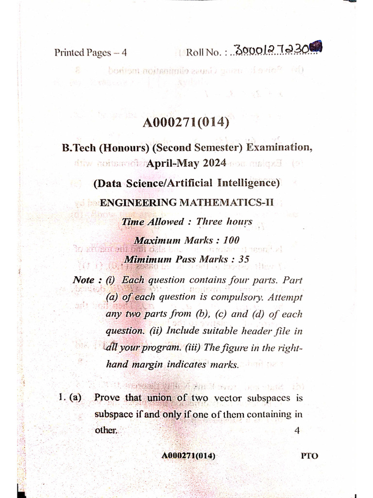 Endsem (2nd Semester) | PDF