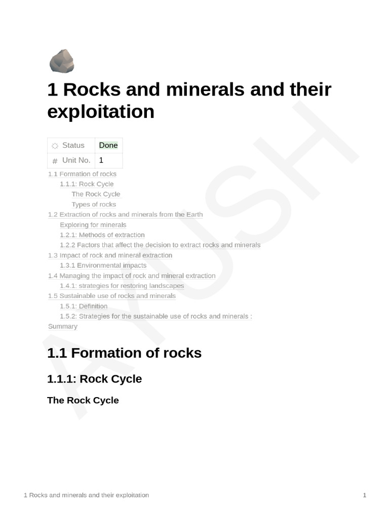 Rocks and Minerals: Formation & Extraction | PDF | Rock (Geology) | Mining