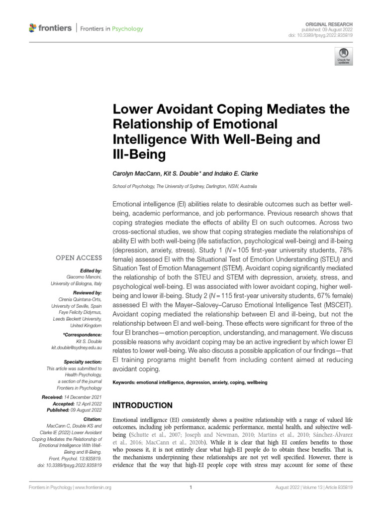 Emotional Intelligence and Coping Strategies | PDF | Emotional ...