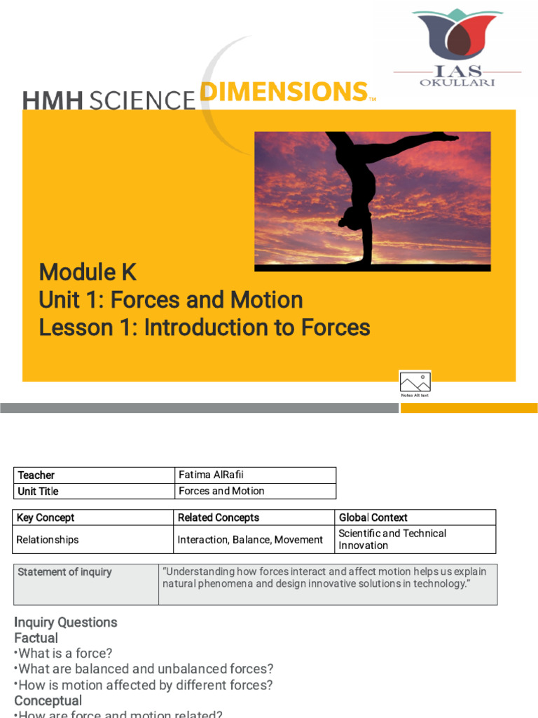 Module K Unit 1: Forces and Motion Lesson 1: Introduction To Forces ...