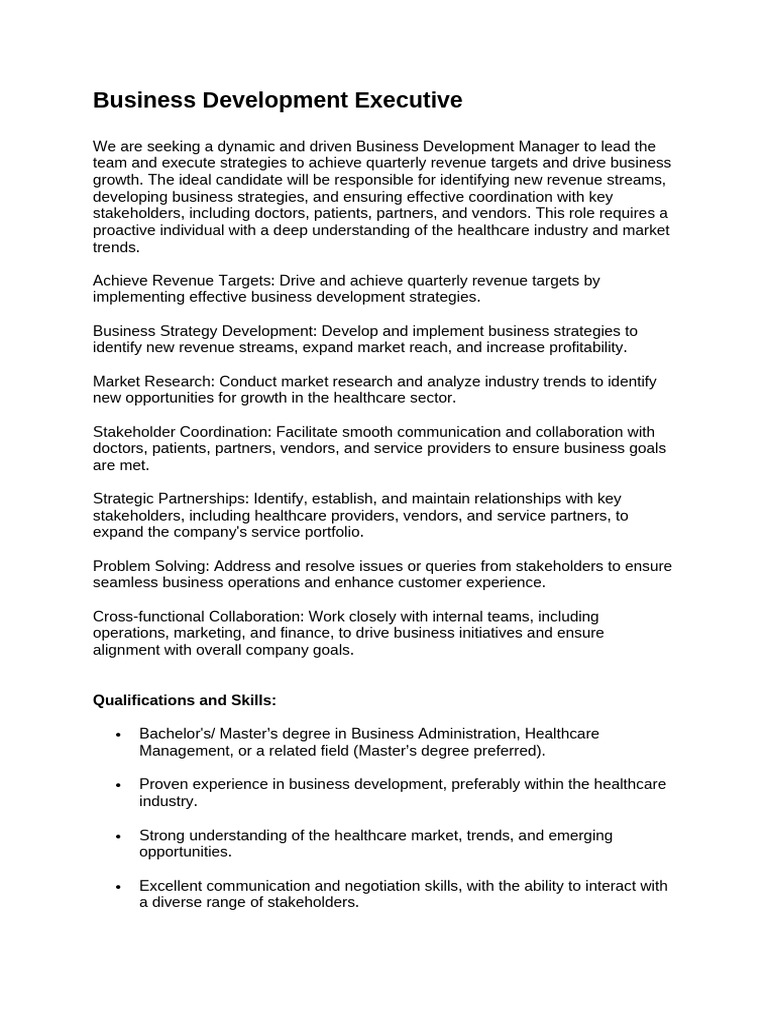 Business Development Executive in Healthcare | PDF | Strategic ...