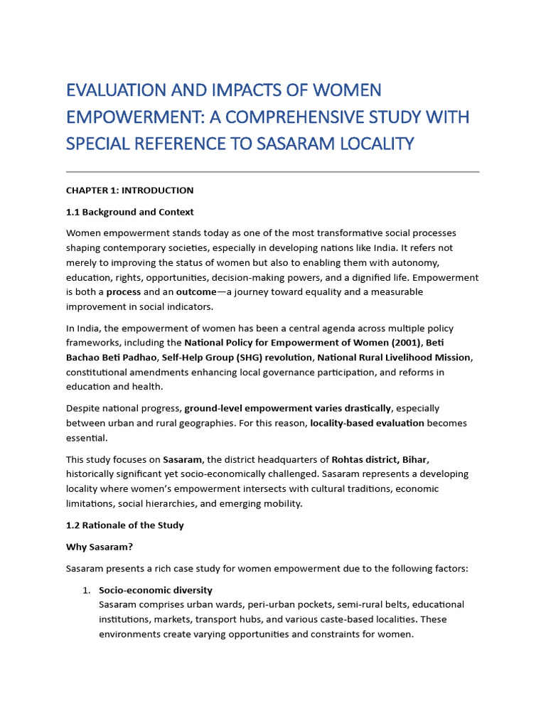 Women Empowerment Evaluation in Sasaram | PDF | Empowerment | Mental Health