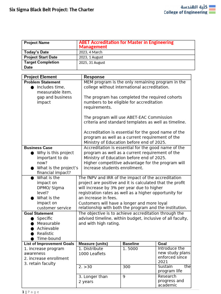 MEM Program ABET Accreditation Project | PDF
