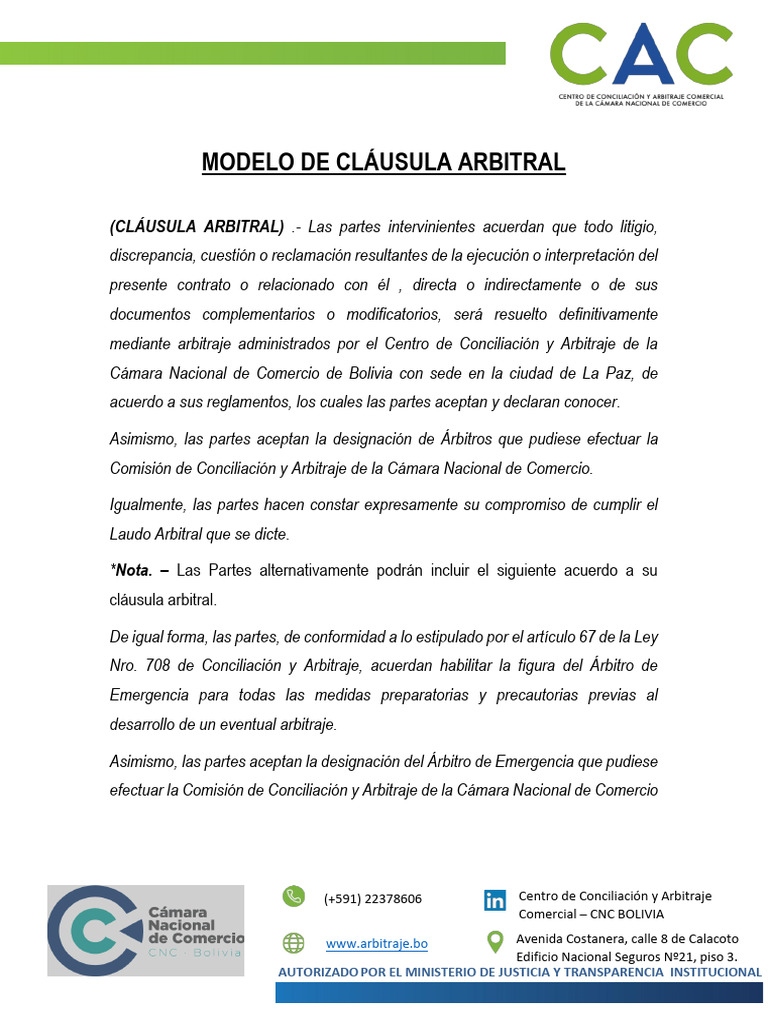 03. Modelo Clausula Arbitral | PDF