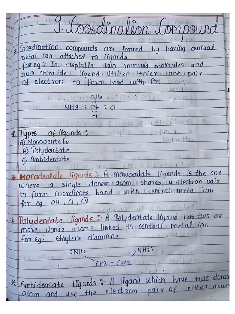 Coordination Compounds HSC MH Board Notes-Compressed | PDF