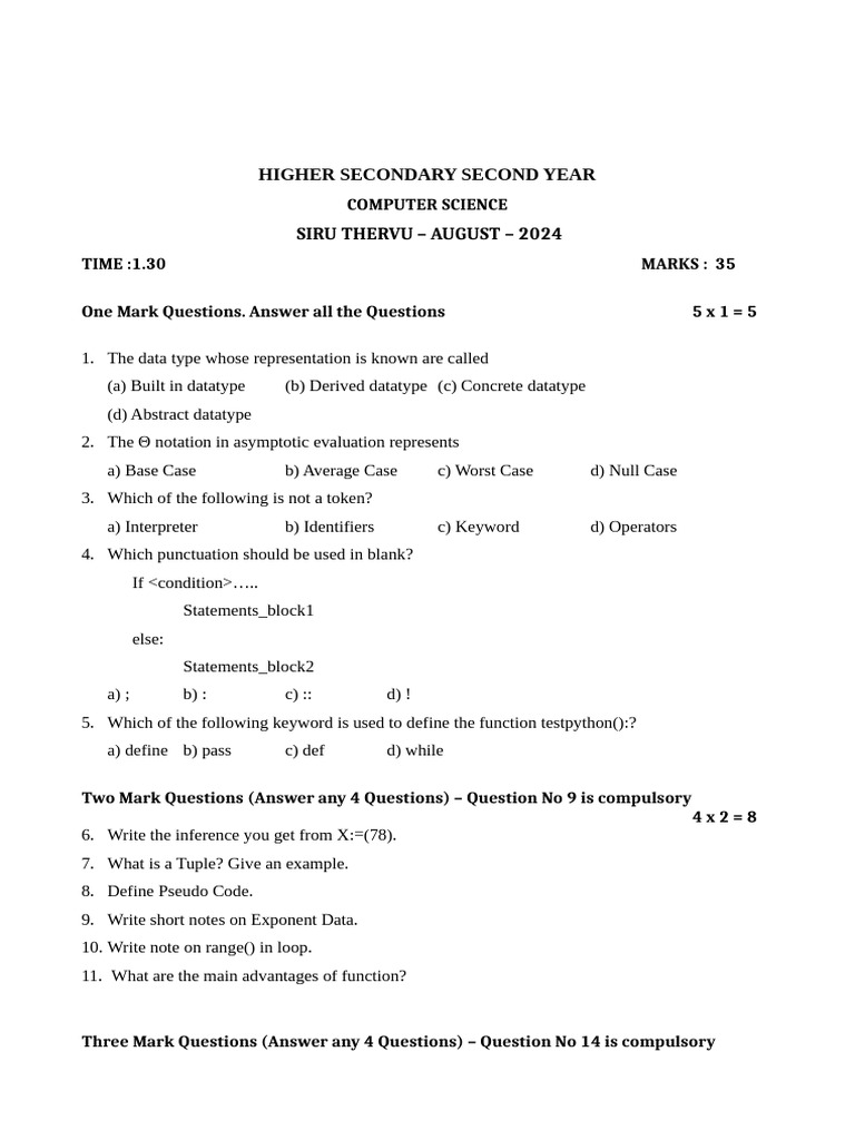 Higher Secondary Computer Science Exam Guide | PDF